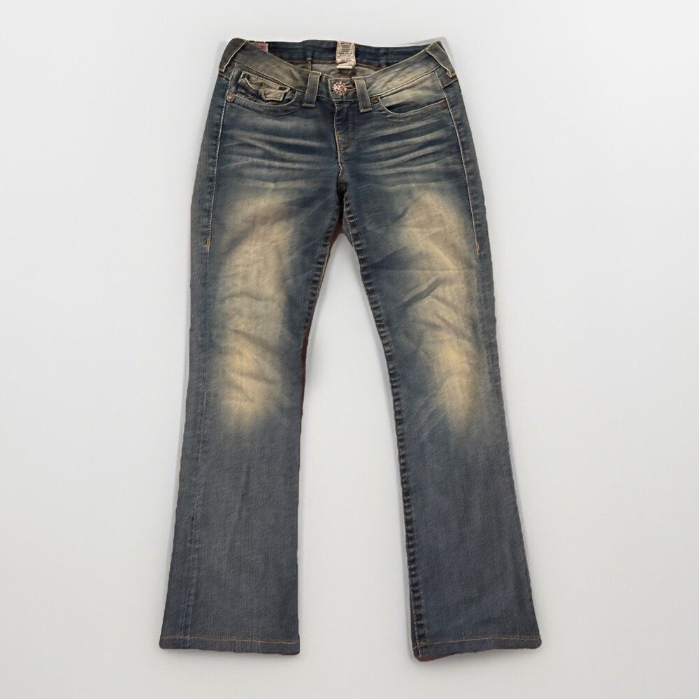 Women’s Vintage True Religion Light Wash Rhinestone Straight Leg Jeans Size 28